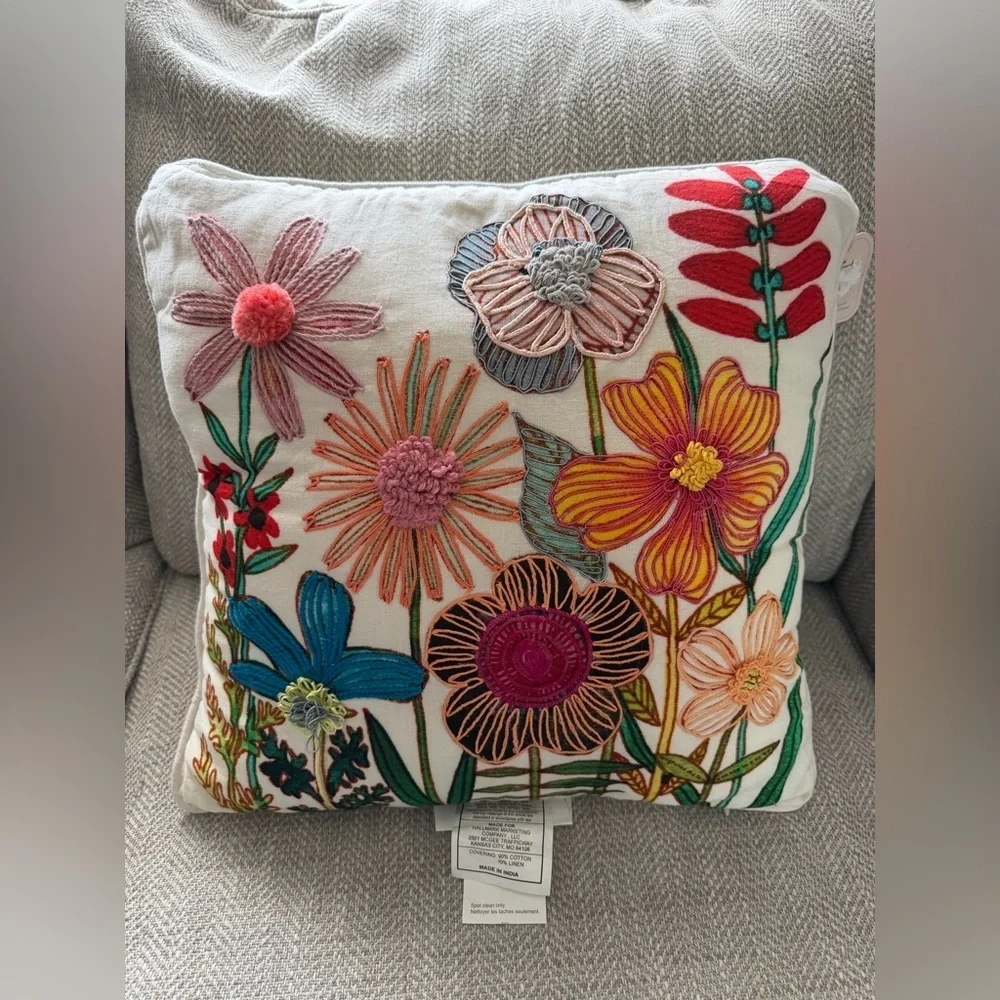 Floral Embroidered throw pillow by Geninne Zlatkis/ Cotton/Linen